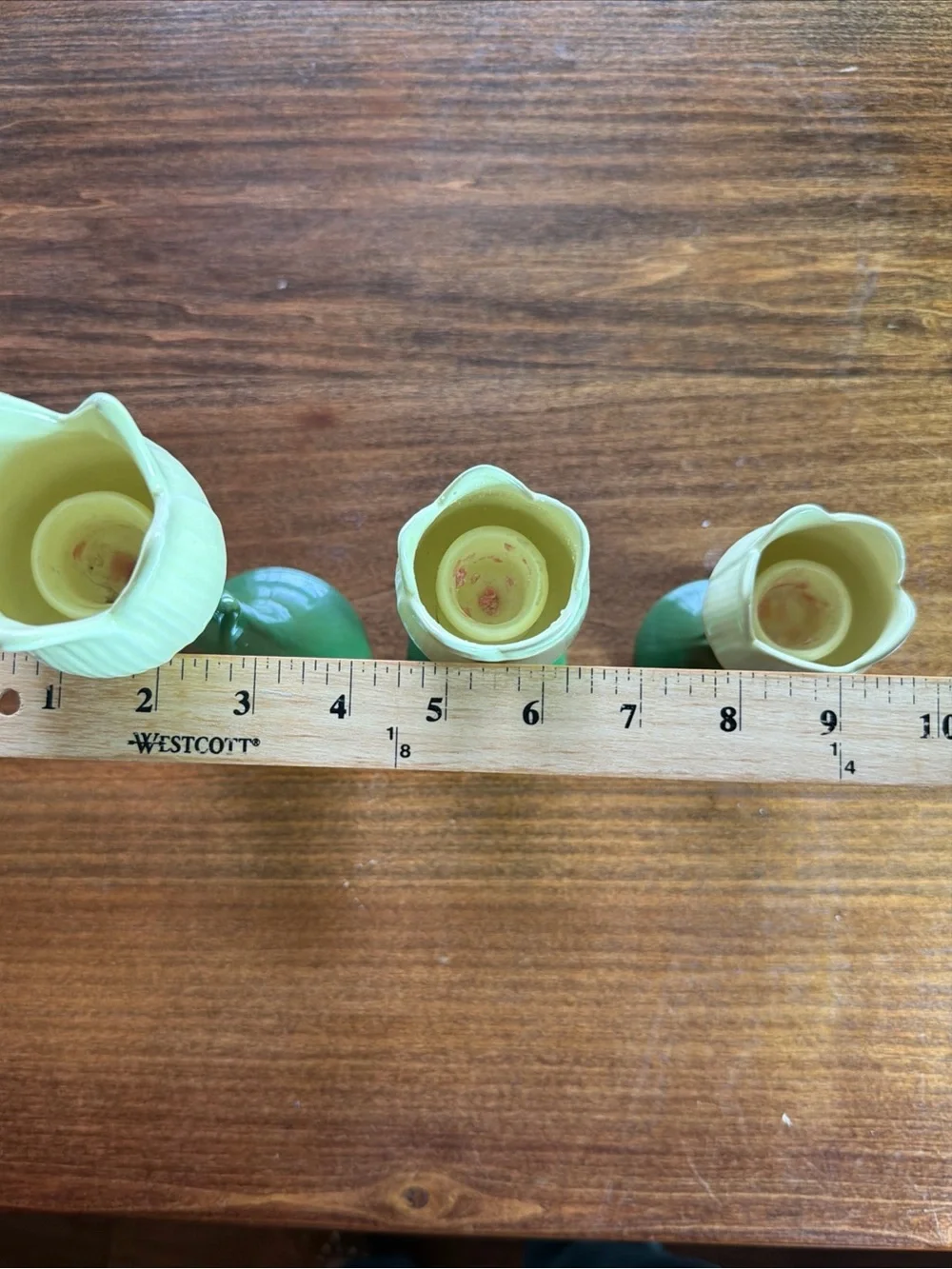 Vintage Yellow Tulip Ceramic Candle Holders with Green Stems - Set of 3